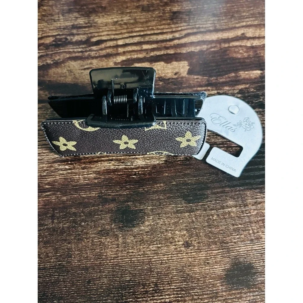 Designer Inspired Brown Monogram Hair Clip